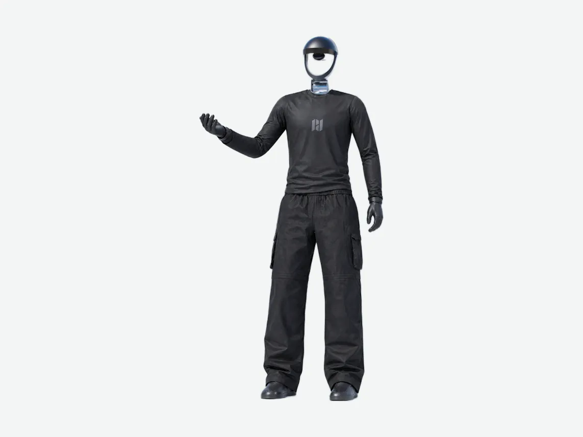 Full-sized bipedal humanoid service robot standing upright