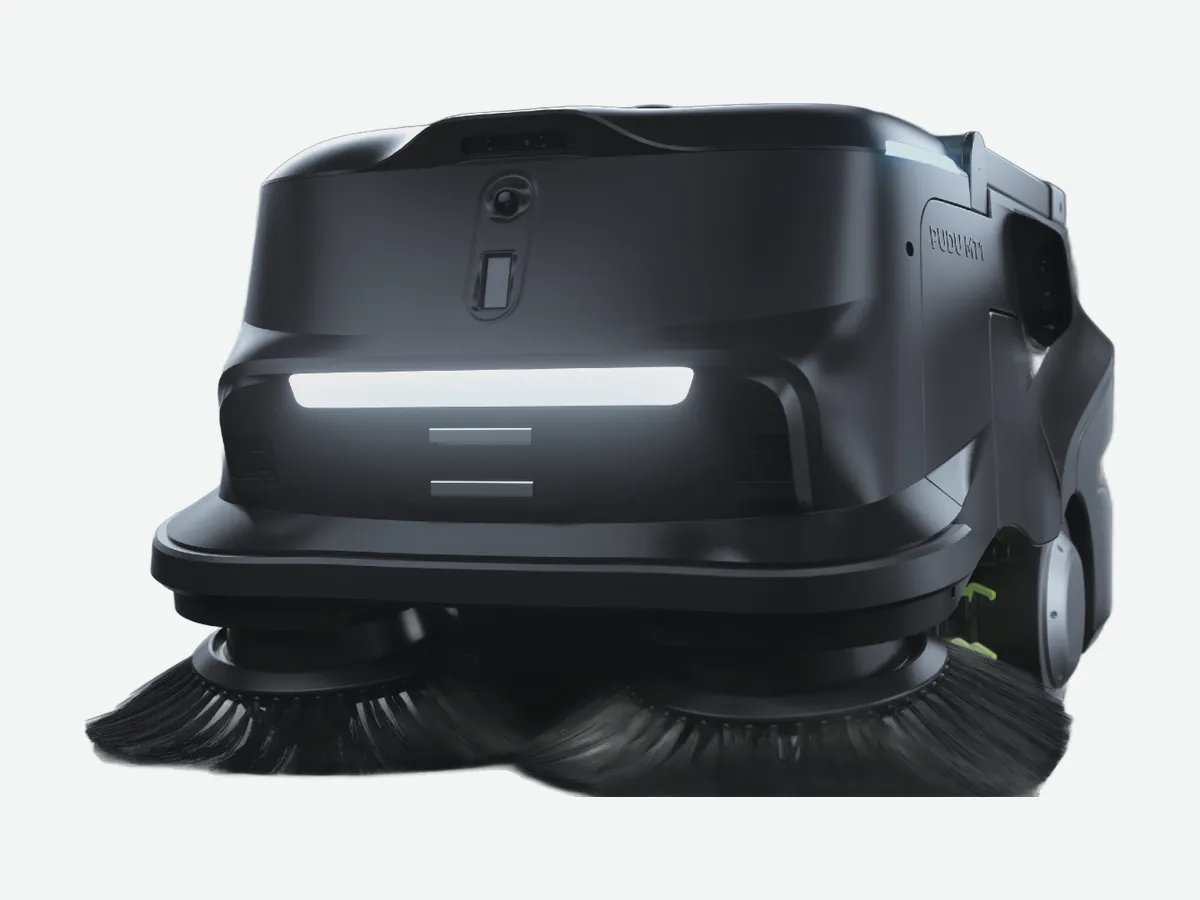Large-area AI robotic sweeper with wide side brushes and front light bar
