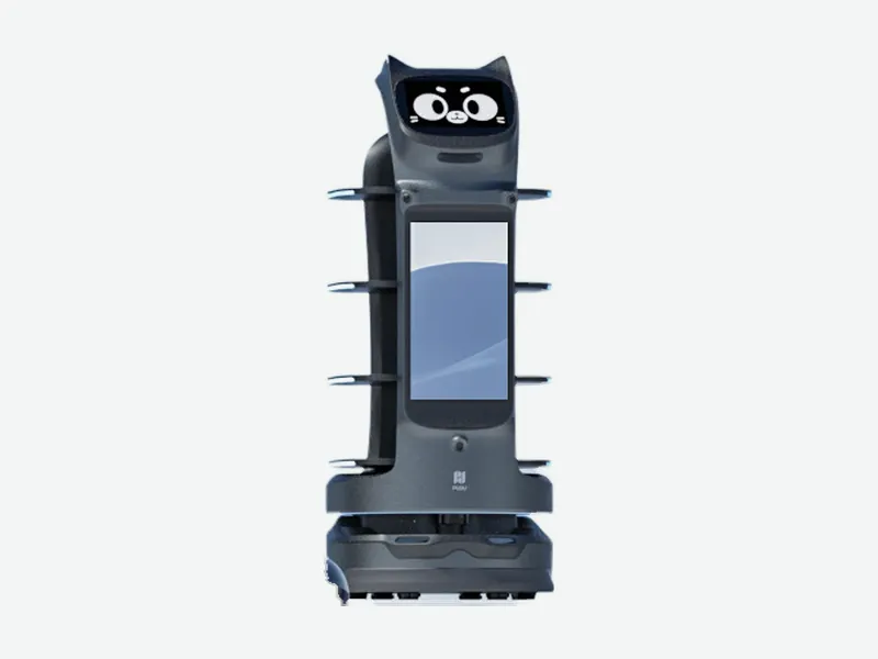 Premium delivery robot with face display and multi-tray body