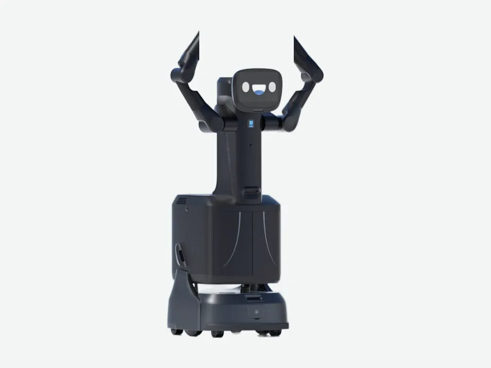 Semi-humanoid AI service robot with dual arms and a delivery base